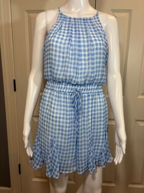 Altar'd State Blue and White Halter Romper with Gingham Trim